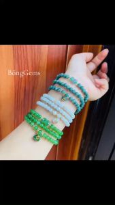 vòng tay nữ dáng chuỗi ngọc bích tự nhiên mix charm như ý nguyện ngọc bích túi tiền ngọc bích vàng tây và charm bi vàng tây vòng tay đá phong thủy trang sức thiết kế đủ hóa đơn thẻ bảo hành
