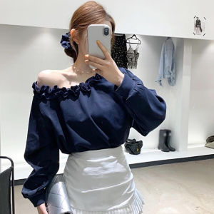 Áo Thun Nữ Tay Dài Hở Vai Cổ Chéo Phong Cách Hàn Quốc Mùa Xuân 2025 Thời Trang Áo Thun Cổ Tròn Thường Ngày Dài Vừa Phải