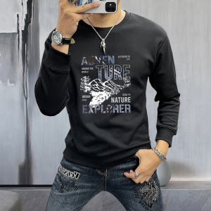 Mens Slim Fit round Neck Sweatshirt Printed Casual Innerwear Outerwear Spring Autumn Fashionable Tee Streetwear Style