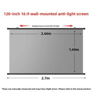 Home Office Projector Screen Wall Mounted 4K Ultra HD Anti-Light 60-120 Inch Full Screen Metal Manual Projection Screen