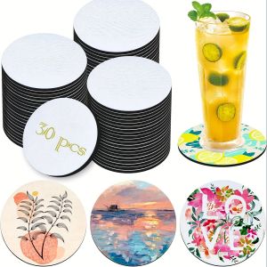 30PCS Washable Blank Sublimation CoastersSoft 10cm Cup Coasters- Anti-Slip Bendable for DIY Festive Occasions