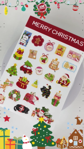 🎅สติกเกอร์คาแรคเตอร์ Merry Christmas สติกเกอร์คริสต์มาส สติกเกอร์ปีใหม่ ติดสินค้า ไดคัทตัวการ์ตูน 🌟 1 ชุดได้ 4แผ่นA5🎄