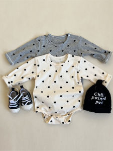 Autumn New Style Korean Version Baby Polka Dot Heart Long Sleeve Triangle Romper Boys Girls Baby Bunting Suit Cotton Material