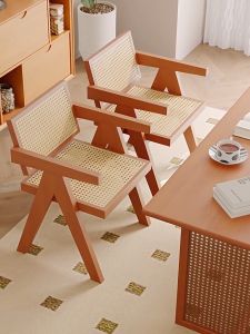 TableTrove Rattan Dining Chair - Natural Solid Wood & Rattan Kerusi Rotan for Home/Balcony