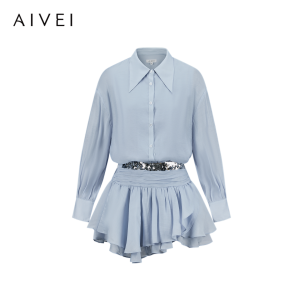 AIVEI | French Romantic Style High Waist Ruffle Chiffon Dress
