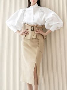 Elegant Womens High Waist Half Skirt with Lace Trim Professional Style Spring Autumn New Arrival Slimming mid Length