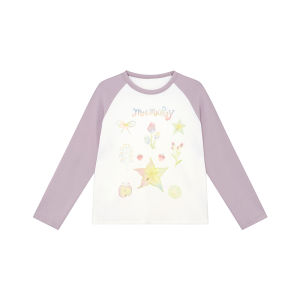 NIHAOKANONG | Áo Thun Raglan Tay Rộng In Graffiti Màu Khối