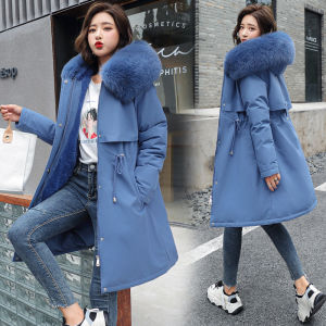 BIZOT Women Parka Fashion Long Coat Wool Liner Hooded Parkas New Winter Jacket Slim with Fur Collar Warm Snow Wear Padded Clothes