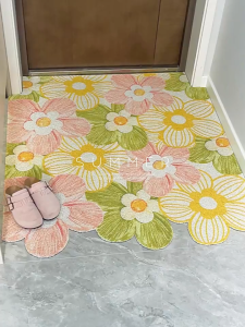 พรมดักฝุ่น แผ่นกันลื่น พรมเช็ดเท้า ลายดอกไม้ ตัดเองได้ DIY ไม่เลอะง่าย pvcกันลื่นดี