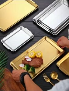 Thicken Stainless Steel Food Storage Shallow Trays BBQ Sushi Flat Dish Bread Pastry Baking Pan Kitch