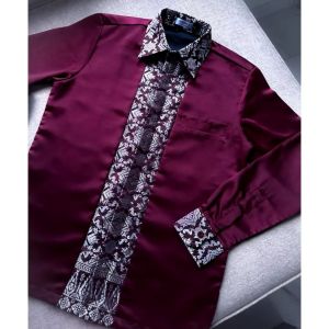 Couple Ayu Janggan Songket Set (Kebaya Brocade + Kain Songket + Kemeja Lelaki) Batik Modern