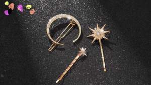 BARTOSI Moon Star Hair Clips Gold Stars Hair pins Crystal Celestial Hair Accessories for Women and Girls (Pack of 3)