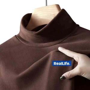 Mens Double-sided Fleece High-neck Thermal Shirt Thickened Long Sleeve Business Casual Inner Wear Polyester Fiber Winter Top