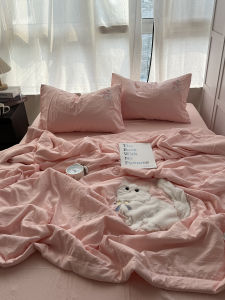 Summer Cooling Cat Pattern Three-piece Air Conditioner Quilt Set Dormitory Apartment Single Double Bed Polyester Fiber Fill