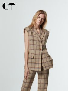 Fall/Winter Womens Vintage Plaid Oversized Wool Suit Vest