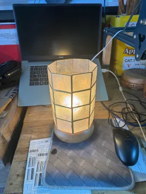 Lampshade capiz octagon free bulb w/laser engraved