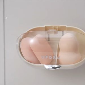 Dustproof Makeup Sponge Storage BoxWall Mounted Plastic Beauty Blender Storage Case With Drainage Hole Puff Holder for Household Bathroom ﻿