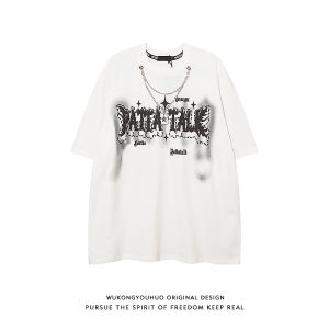 WUKONGYOUHUO | Áo Thun Đôi In Hình Đường Phố Form Rộng American Vintage Bằng Cotton