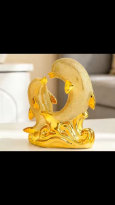 Luxury-Style Golden Dolphin Couple Decorative Piece Artwork - Dolphin Love. Suitable for home living room and entrance. Decoration item.