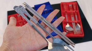 3PCS Tableware Set With Box Portable Stainless Steel Spoon Chopsticks Fork For Gift