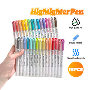 15 Colors Creative Double-headed Highlighter Set Student Classroom Colored Marker Pen DIY Journal Decoration Material