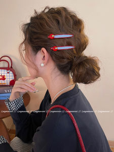 Cute Red Apple Color Block Hair Clips Womens Forehead Bangs Side Part Hair Accessories Romantic Korean Style Fruit Pattern