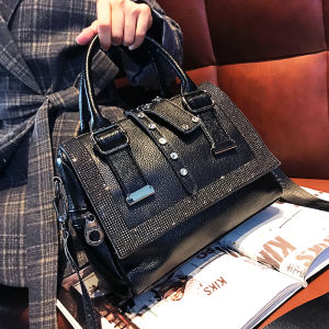 Fashionable Casual Large Capacity Soft Leather Diamond Embellished Womens Handbag Shoulder Bag Tote Bag Young Womens Bag