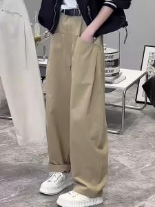 Quần Ống Rộng Thể Thao Cotton Nguyên Chất Màu Kaki Quần Dài Ống Đứng Đơn Giản Thường Ngày Mùa Xuân Thu Mới Về