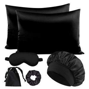 6PCS/LOT 2 Pillowcase Hair Scrunchie Night Hat Set Fashion Imitation Silk Satin Pillowcase Sleep Set tool Silkly Cap