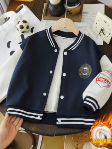 Áo Khoác Bóng Chày Lót Lông Cừu Dày Cho Bé Trai Mùa Thu Đông Thường Ngày Bằng Cotton Polyester in Họa Tiết Hoạt Hình
