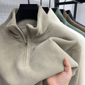Thickened Double-sided Fleece Hoodie Half-zip High-neck Mens Winter Sweatshirt Warm Flocking Outdoor Wear Base Shirt