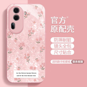 OPPO Reno11 10Pro 9 Phone Case Fresh Style Glass Full Cover Ins Gold Tulip Anti-Fall Protection Shell for Women Fashionable Floral Design
