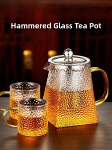 High Temperature Resistant Glass Tea Pot Floral Design Tea Brewing Set Tea Water Separation Filter Home Use Tea Making Kit