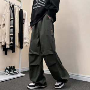Mens Casual Cotton Work Trousers Wide Leg Straight Cut Spring Autumn Fashion Brand Loose Fit Long Pants Youth Popular Style
