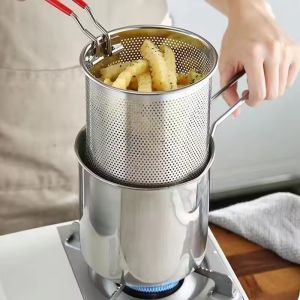 Compact Stainless Steel Deep Fryer Filter Rack Essential for Home Cooking Crispy Chips Fish Easy Use Kitchen Utensil Pans