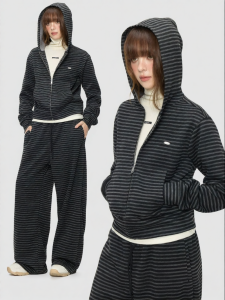 Turn Signal | Striped Hooded Womens Casual Sport Set