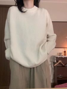 YUFUQING | K-Drama Main Character Style Gentle White Sweater Autumn Winter New Soft Lazy Age Reduction Top Loose Fit Polyester Fiber