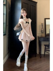 Hot Love Gold Style Short Skirt Summer Tight Waist Slimming Sense of Design Pure Desire Sweet Bows Elegant Dress Women