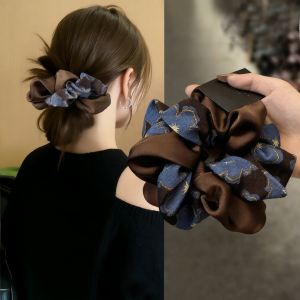 ZUOOU | Floral Print Large Fabric Headband Blue & Coffee