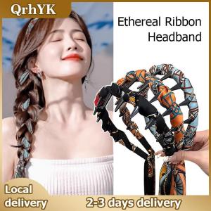 QrhYK Ribbon Comb Headband Vintage Wave Headband With Floral Ribbon & Comb - Reversible High Crown Effect Hairband