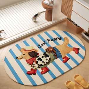 VIKAMA Cartoon Sausage Dog Bathroom Mat Super Absorbent Anti Slip Quick Drying Bath Towel Soft Floor Mat for Home Decoration