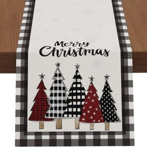 VIKAMA Christmas Table Runner Buffalo Plaid Xmas Tree Snowflake for Dining Table Home Winter Holiday Party Table Decor