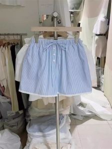 Blue Striped Elastic Waist Wide Leg Short Pants: 2024's Must-Have Women's Summer Casual Wear