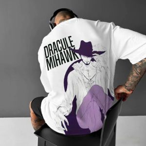 Bandai | One Piece Anime Darcule Mihawk Print Men Women Short Sleeves T-shirt Harajuku Y2K Streetwear Casual Graphic Oversized Summer Top
