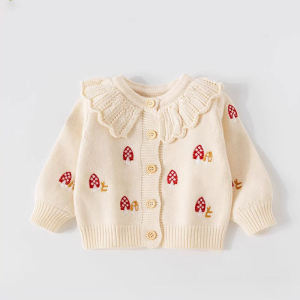 Baby Girls Autumn Knitted Sweater & Spring Outerwear: Soft Velvet Cardigan & Polo Neck Five-pointed Star Pattern