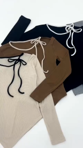 Sakura Glory - VALLENT BOW TOP RIB KNIT PREMIUM UKURAN ALLSIZE / ATASAN / BLOUSE / WANITA / DEWASA / DISTRO / IMPORT / COD / DISKON / GRATIS ONGKIR / MURAH