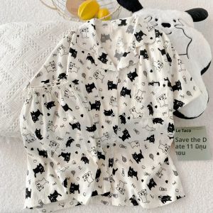 Harajuku สไตล์ Kawaii หวานชุดนอนสตรีชุดสั้นแมวยอดนิยมพิมพ์น่ารัก 2 ชิ้นชุดนอนชุดฤดูร้อนใหม่สบายๆสวมใส่