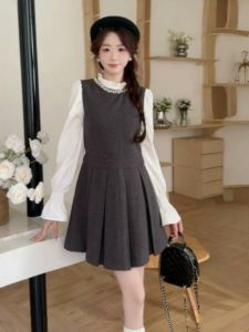 Thickened Woolen Plaid Skirt Vest Dress Heavy Work Decoration Spring 2025 Korean Style Versatile Shirt Vest Two-Piece Set