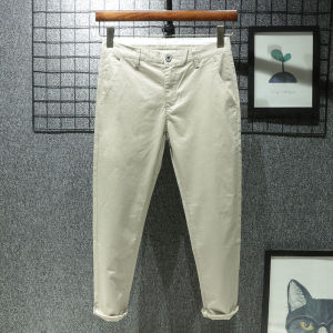 Deep Blue Mens Slim Fit Casual Pants Nine-Tenths Cotton Spring Summer New Style Small Foot Straight Tube Pure Blue Trousers