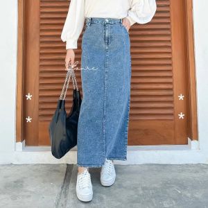 Rok Jeans Slom Wanita Denim Skirt Panjang / Rok Theana Viral / Rok Jeans Korean Style